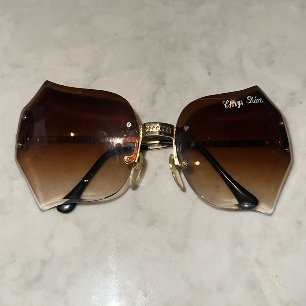 Vintage 70s Christian Dior Rimless Ombre Gradient Lens Sunglasses OBO
